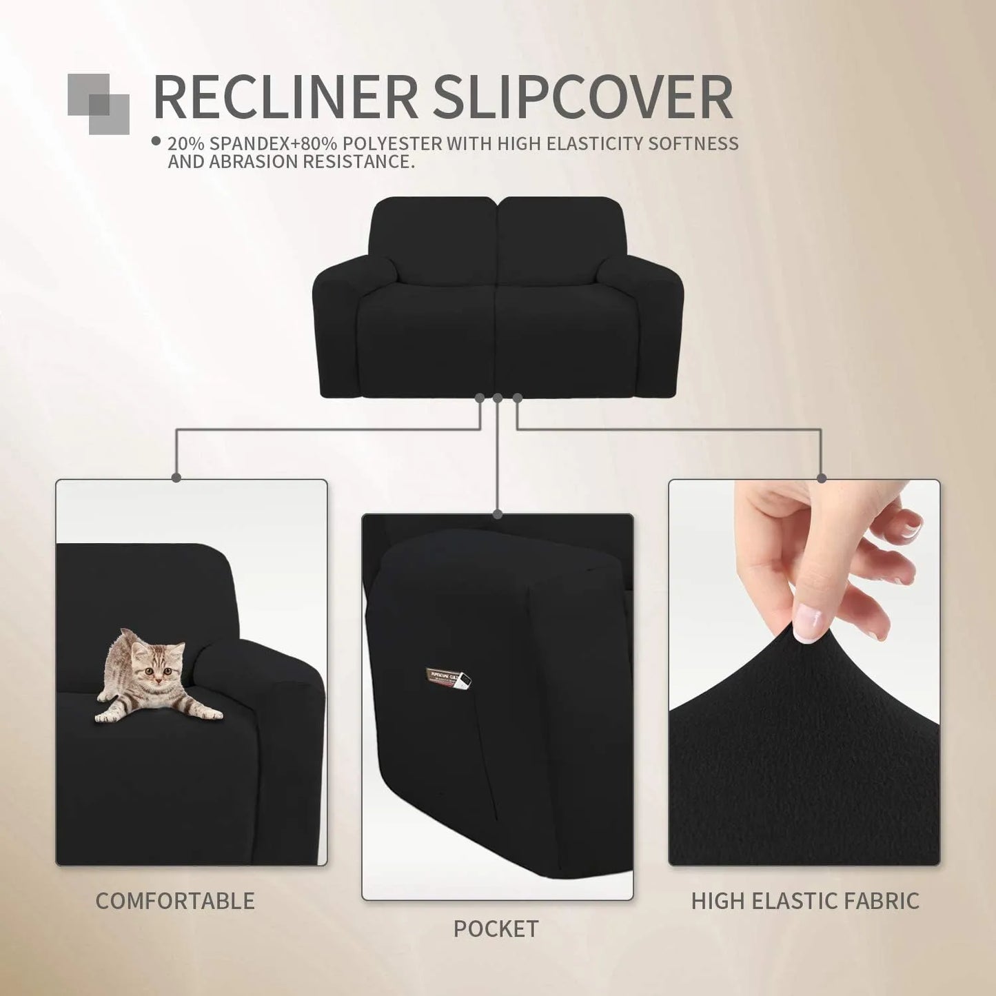 Funda Elastica Microfibra Reclinable 2 Cuerpos 6 Piezas Negra Proteccion Suave Y Lavable