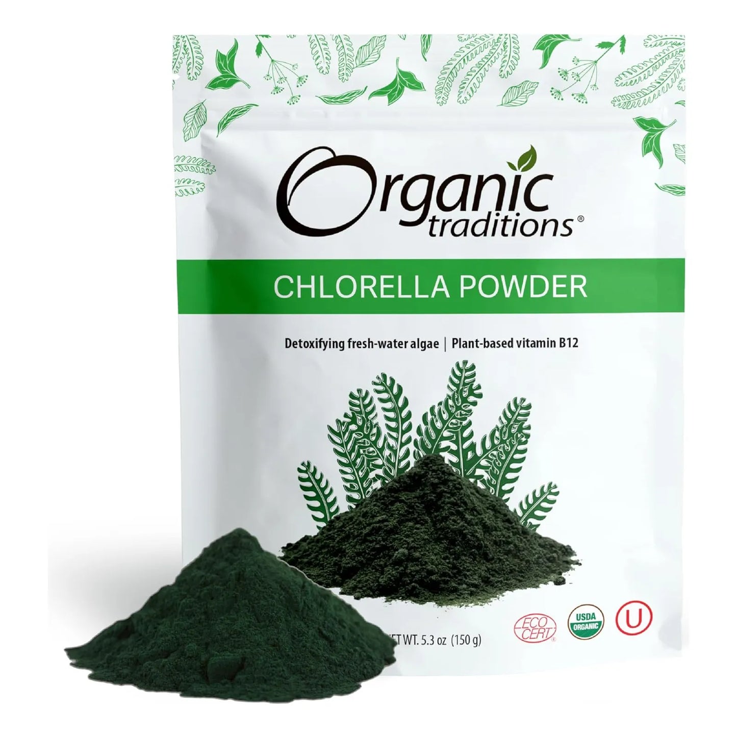 Polvo Orgánico De Chlorella Superalimento 150 Gramos 30 Porciones Organic Traditions