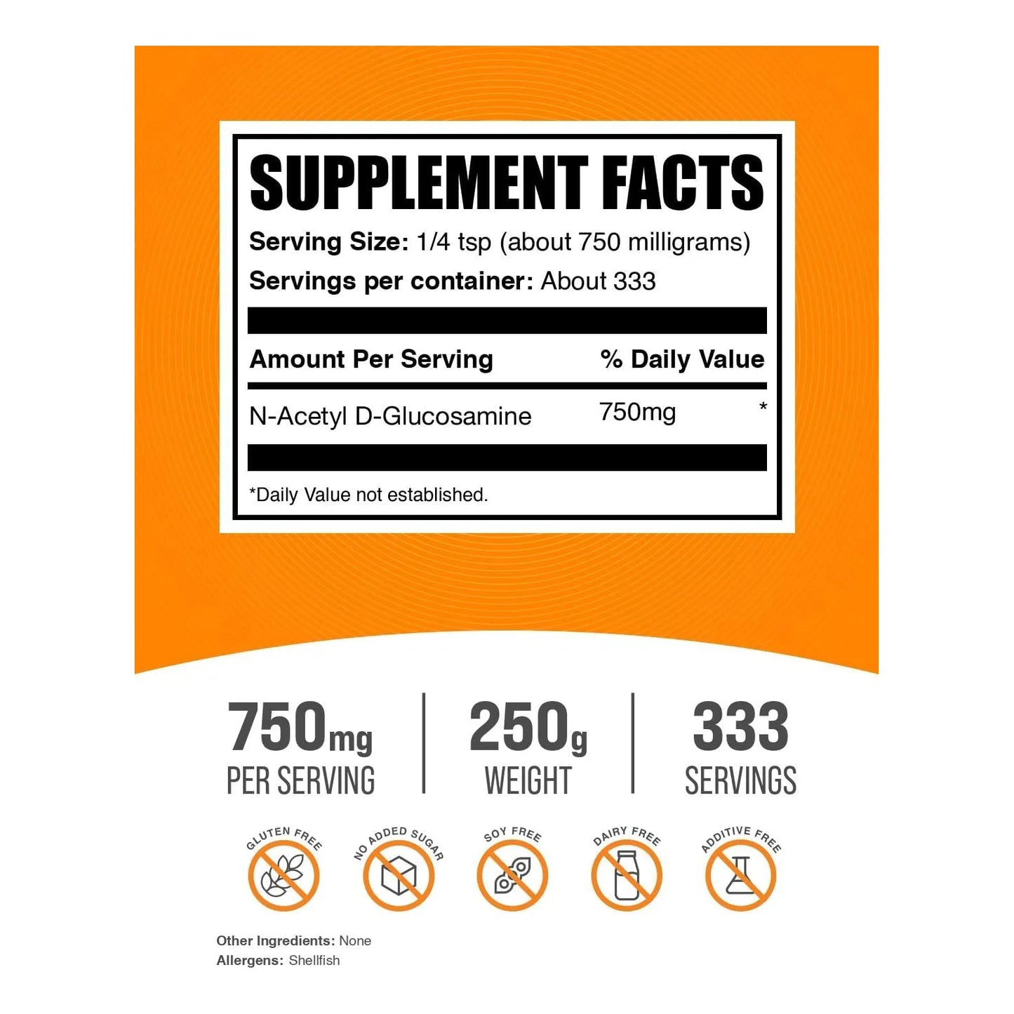 N Acetil Glucosamina En Polvo 750 Mg Porcion 250 G Soporte Articular Sin Gluten