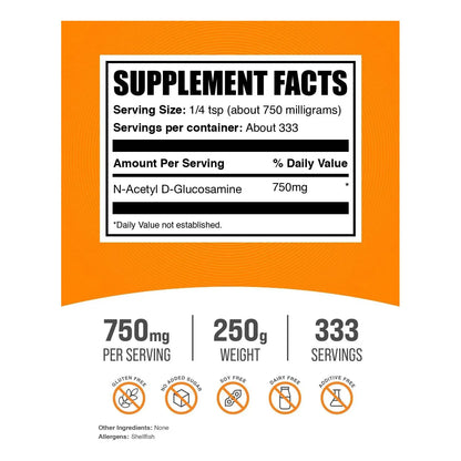 N Acetil Glucosamina En Polvo 750 Mg Porcion 250 G Soporte Articular Sin Gluten