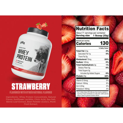 Proteína De Suero Levels Sabor Fresa 5 Lb Ganado Alimentado Con Pasto Sin Artificiales
