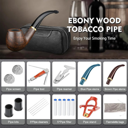 Pipa De Tabaco Madera Pera Con Filtro Y Accesorios Bolsa Cuero Regalo