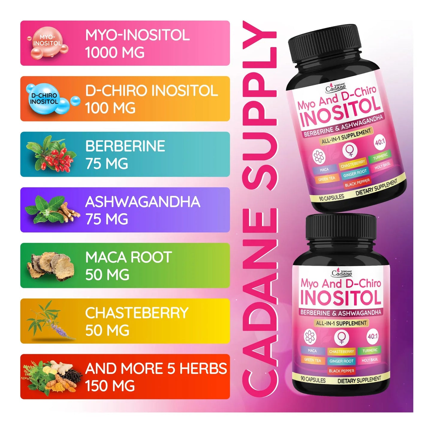 Capsulas De Inositol Organico Con Berberina Ashwagandha Maca 90 Unidades