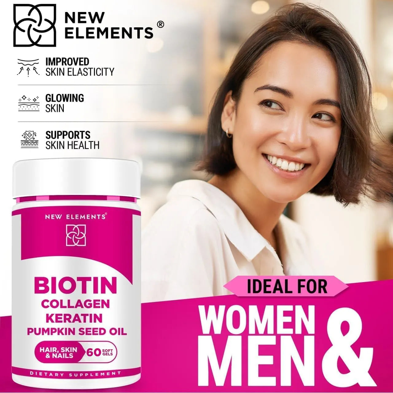 Biotina 10000 Mcg Con Colágeno Queratina Y Aceite De Calabaza Para Cabello Piel Y Uñas