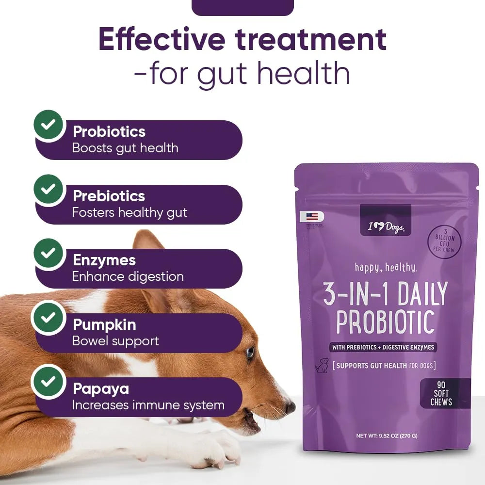 Probiótico 3 En 1 Para Perros Con Calabaza Mejora Digestión Y Salud Intestinal 90 Unidades