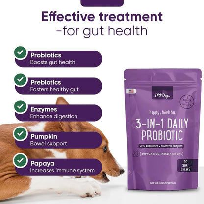 Probiótico 3 En 1 Para Perros Con Calabaza Mejora Digestión Y Salud Intestinal 90 Unidades