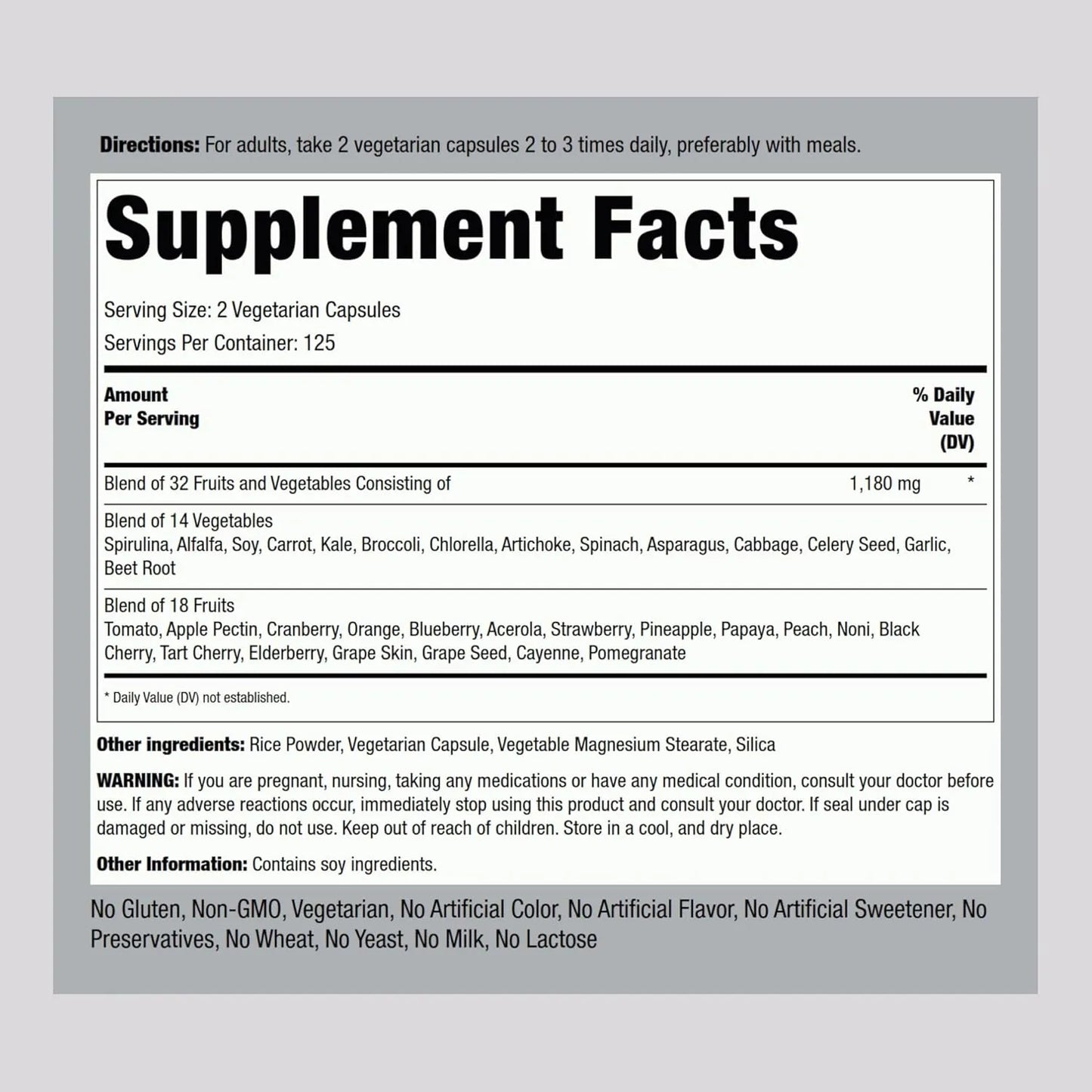 Capsulas De Frutas Y Verduras 250 Unidades Vitaminas Superalimentos Vegetariano Sin Gluten