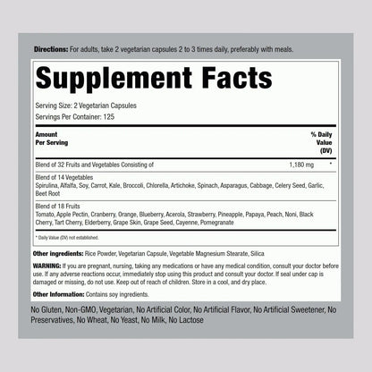Capsulas De Frutas Y Verduras 250 Unidades Vitaminas Superalimentos Vegetariano Sin Gluten
