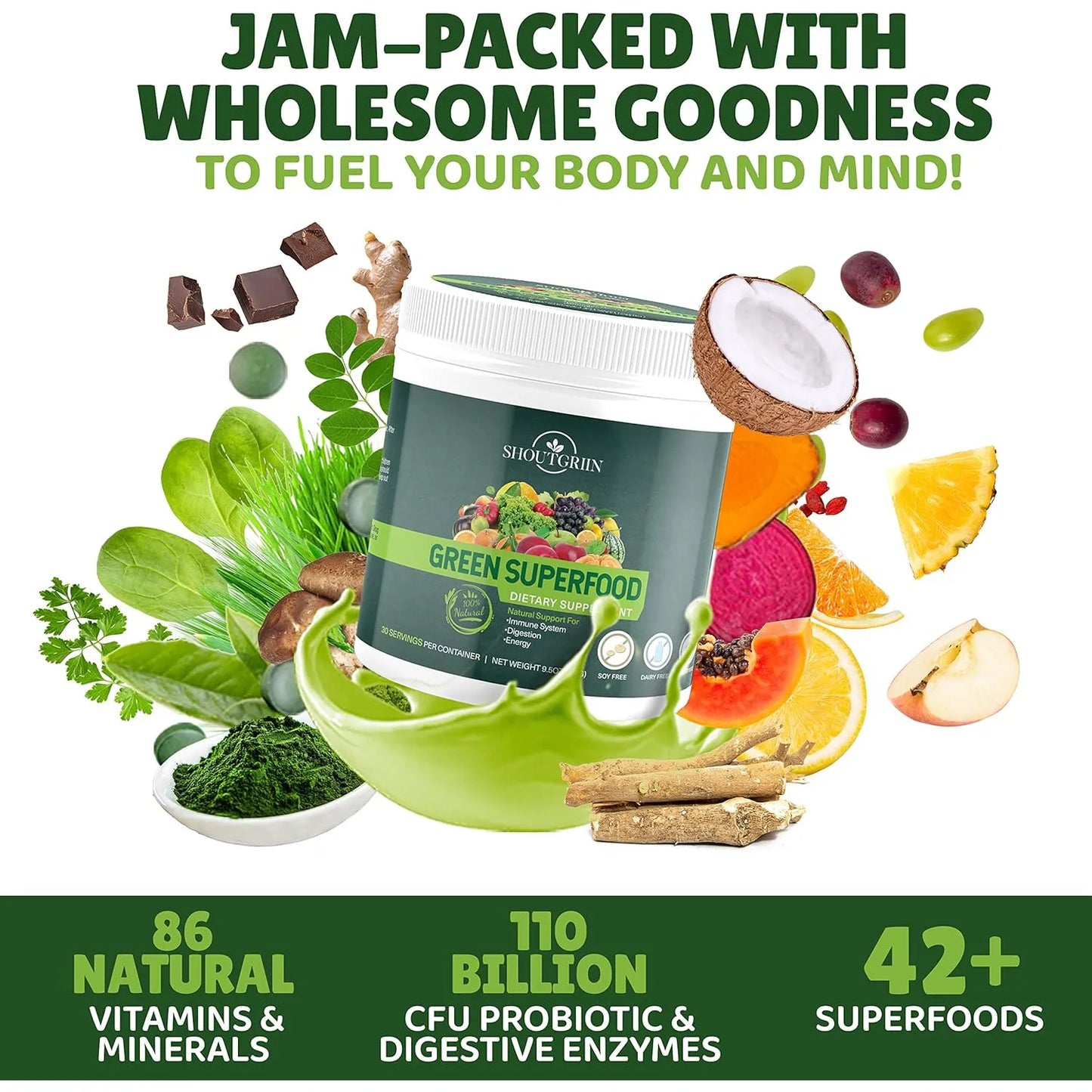 Superalimento Verde En Polvo Para Batidos 42 Ingredientes Nutritivos