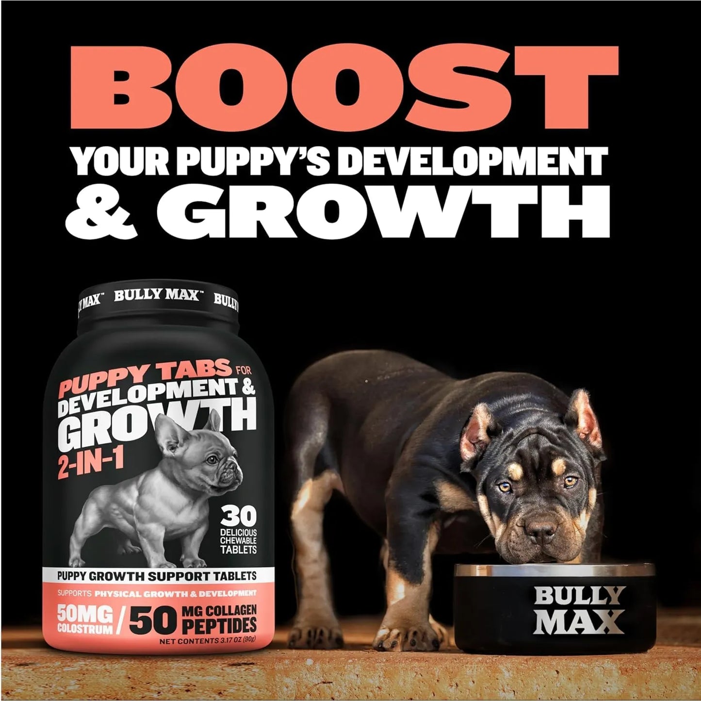 Tabletas Masticables Bully Max Vitaminas 2 En 1 Para Cachorros Desarrollo Y Crecimiento