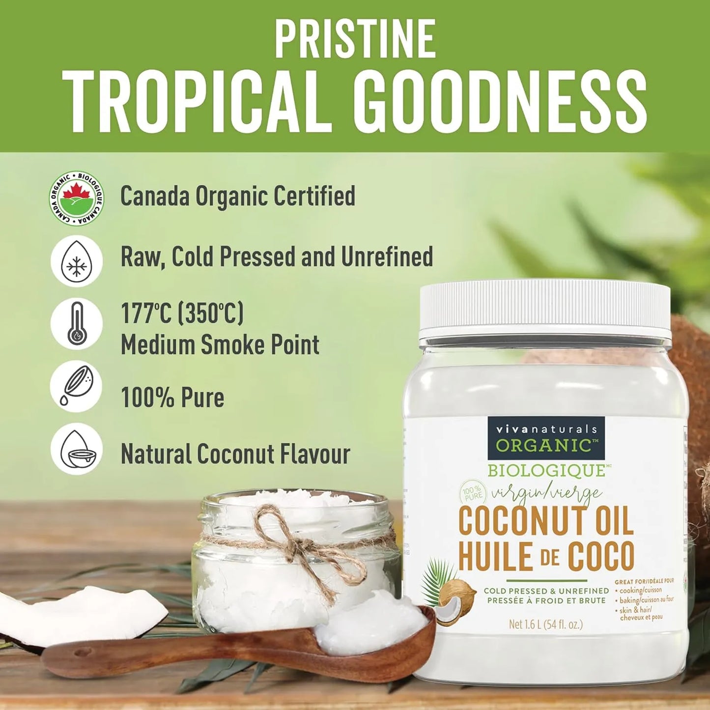 Aceite De Coco Extra Virgen Organico Prensado En Frio 1.6 Lb Sabor Fresco Y Multiusos
