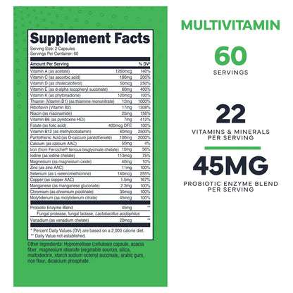 Cápsulas Multivitamínicas 1300 Mg Con Probióticos Y 22 Vitaminas