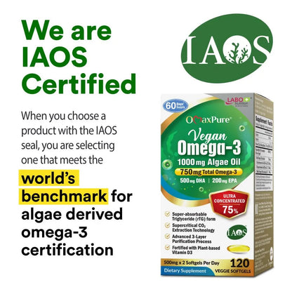 Aceite De Algas Omega 3 Vegano 750 Mg Con DHA Y EPA Para Corazón Y Cerebro