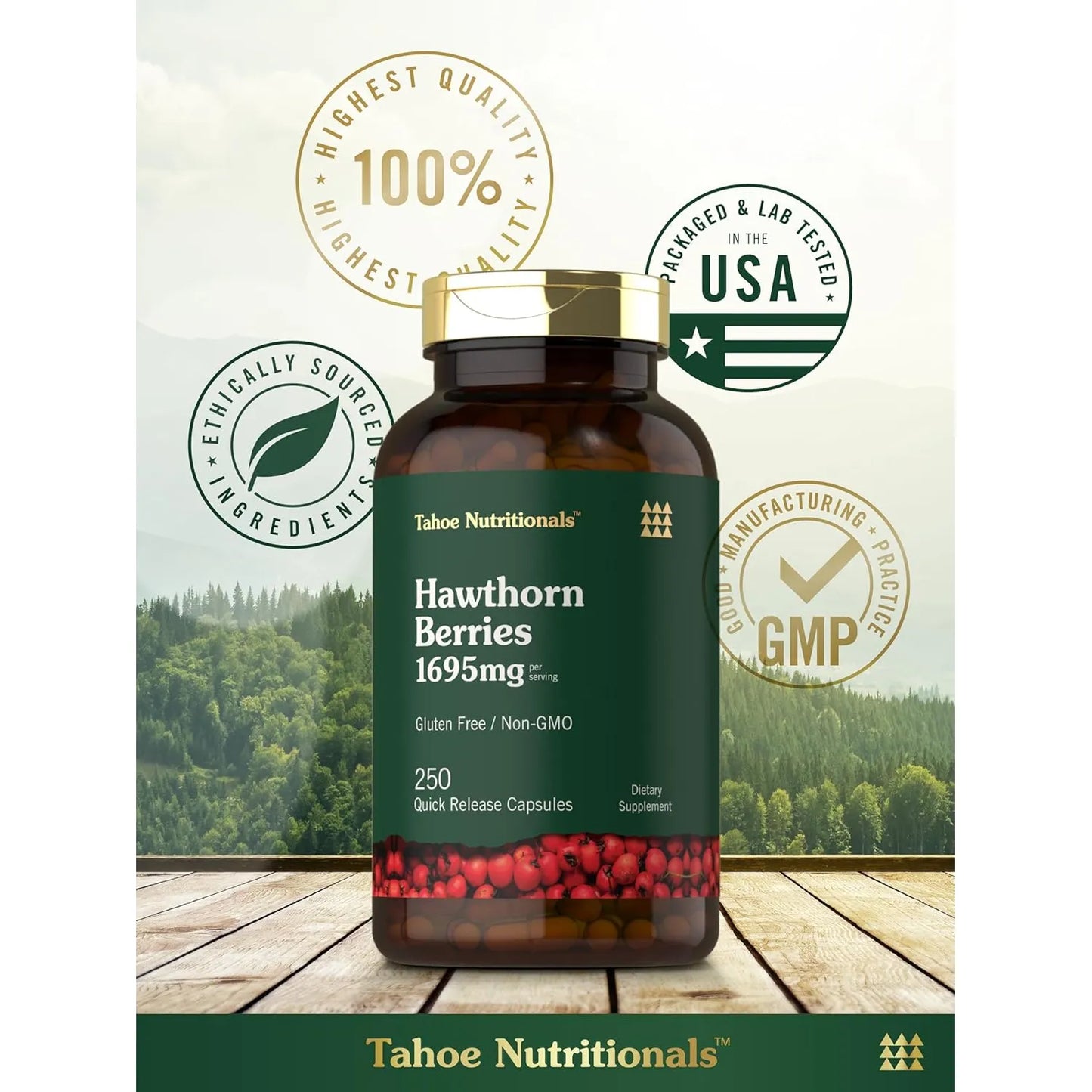 Capsulas Bayas De Espino 1695 Mg 250 Unidades Extracto Natural Tahoe Nutritionals