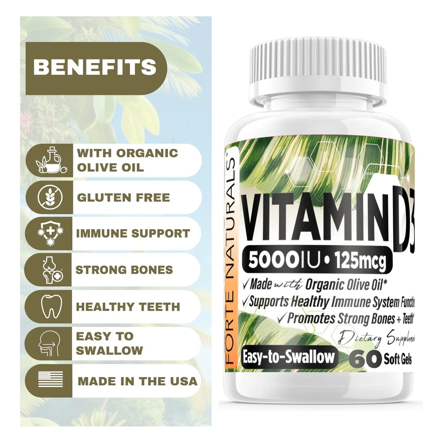 Cápsulas Blandas Vitamina D3 5000 UI Refuerza Huesos Inmunidad Y Ánimo