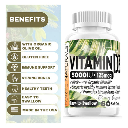 Cápsulas Blandas Vitamina D3 5000 UI Refuerza Huesos Inmunidad Y Ánimo