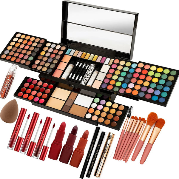 Kit Completo Maquillaje Profesional 187 Colores Sombras Labios Miss Rose M