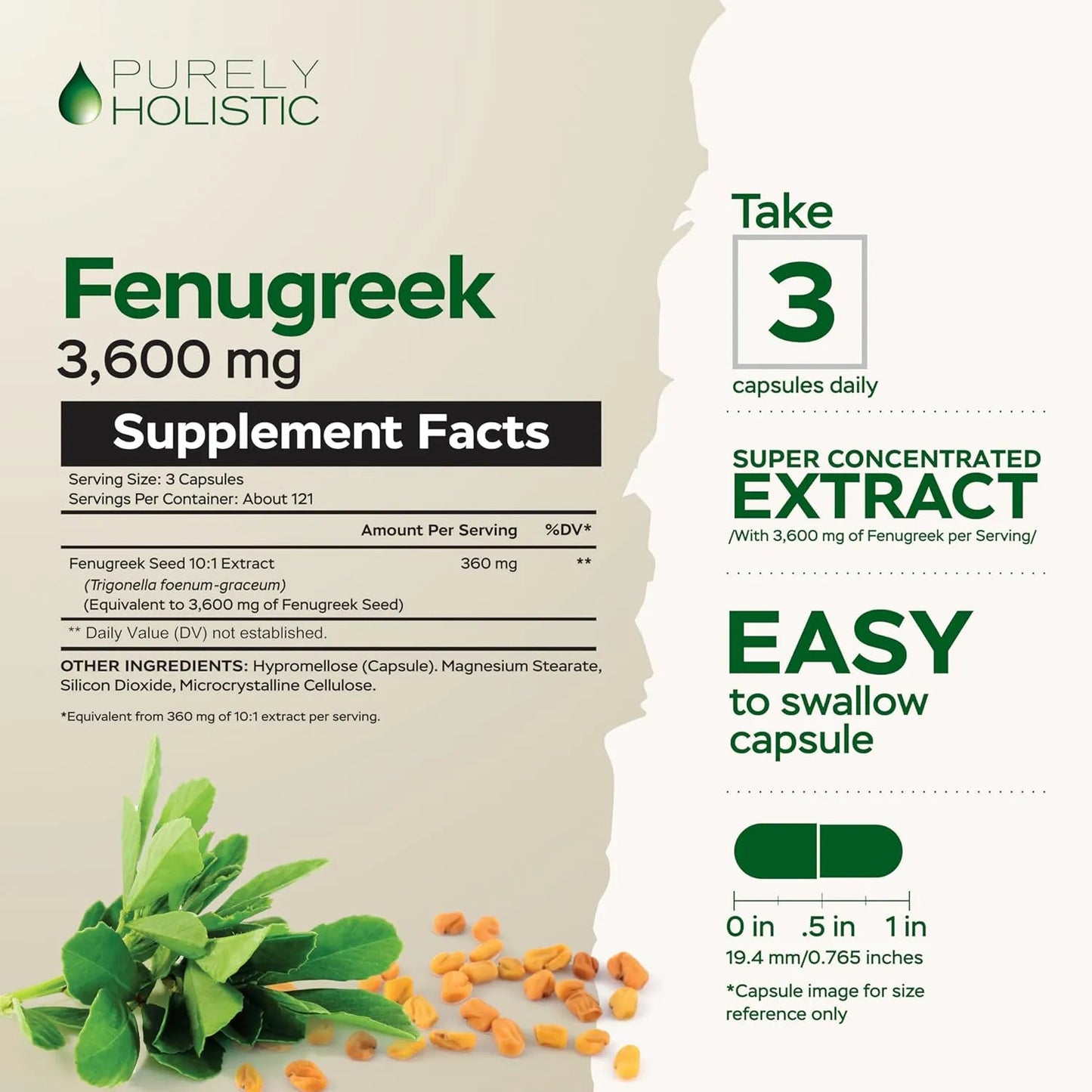 Capsulas De Fenogreco 3600 Mg 365 Unidades Extracto Concentrado Vegano Sin Omg