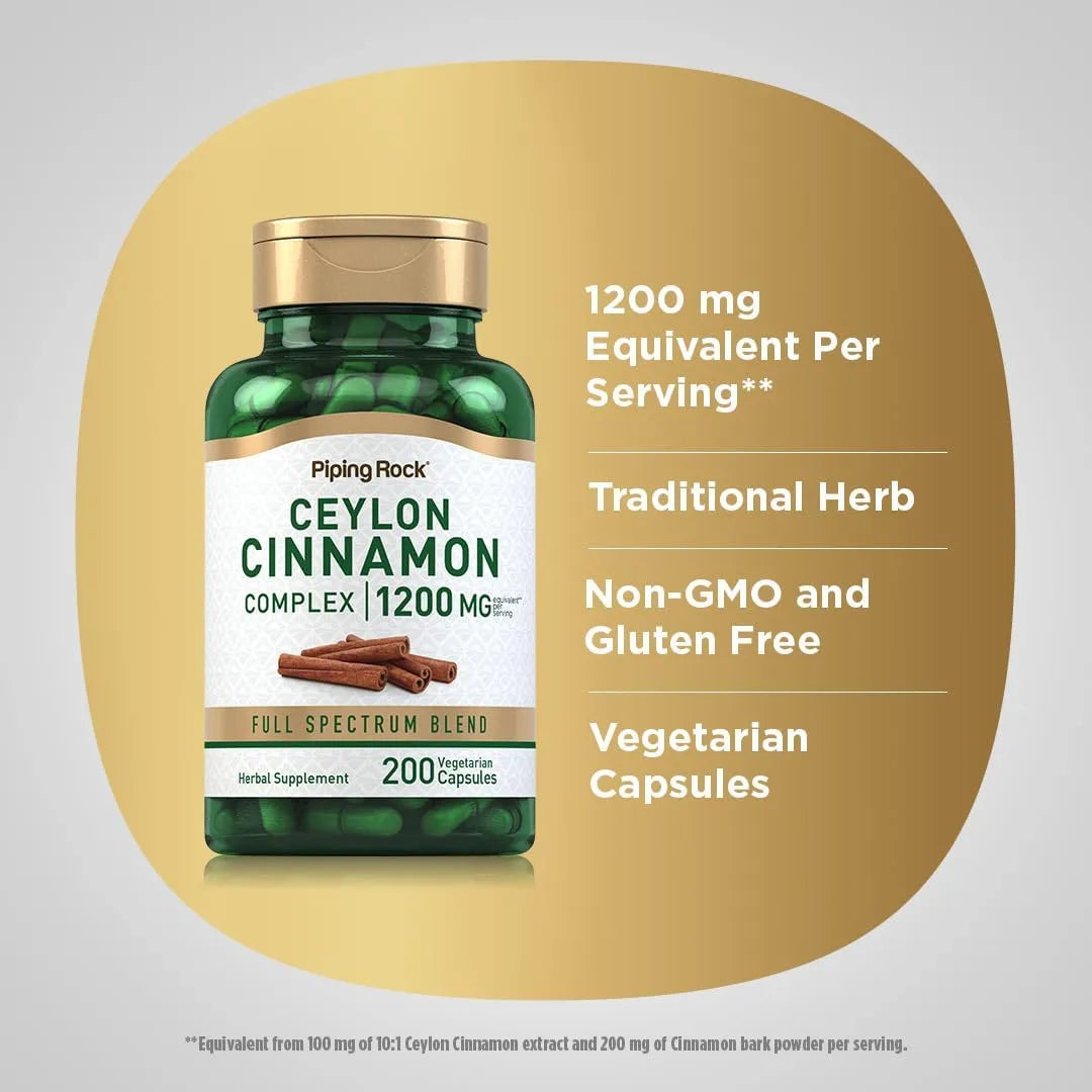 Capsulas De Canela De Ceilan 1200 Mg 200 Unidades Extracto Vegetariano Sin Gluten