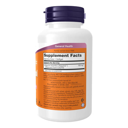 Ubiquinol 100 Mg Alta Biodisponibilidad 120 Cápsulas Blandas NOW Suplementos
