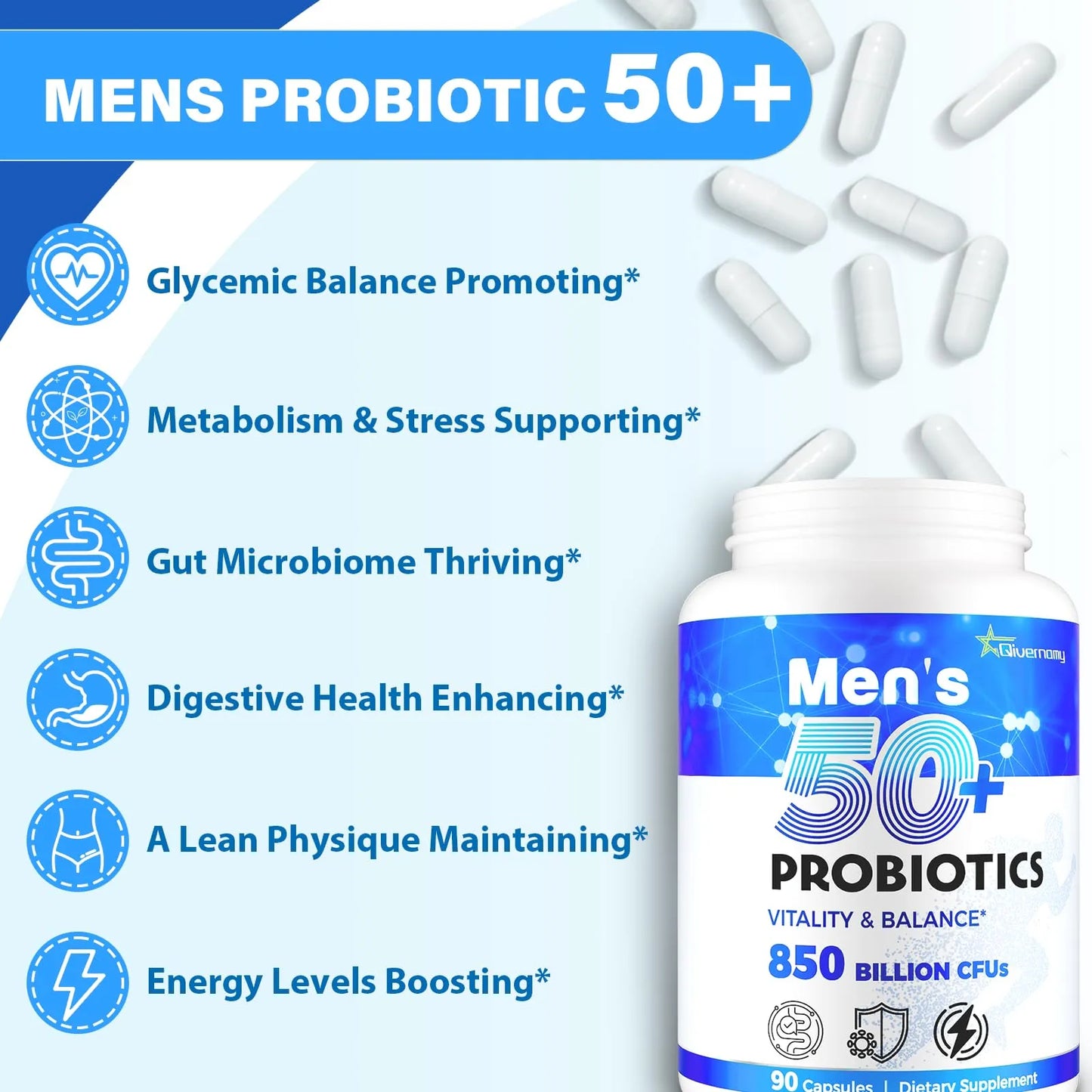 Probióticos Avanzados Hombre 50+ Apoyo Intestinal Y Energía 850 Mil Millones UFC
