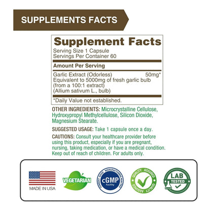 Extracto De Ajo Inodoro Lovita 5000 Mg 125 Alicina Salud Cardiovascular 60 Capsulas