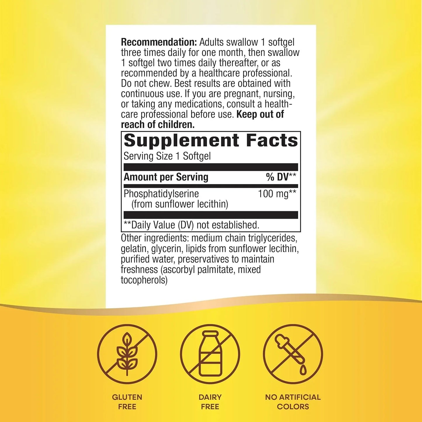 Fosfatidilserina 100 Mg 60 Capsulas Blandas Soporte Cerebral Nature's Way