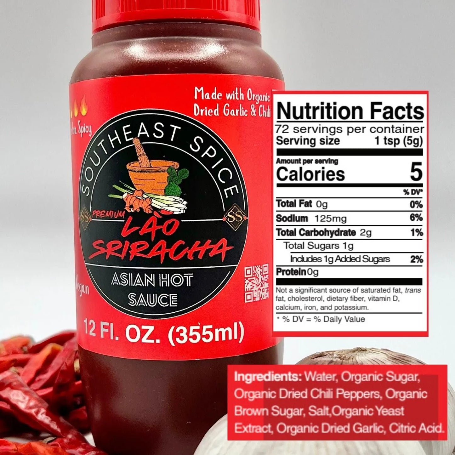 Salsa Picante Sriracha Lao Chile Rojo Dulce Y Ajo Orgánica Vegana