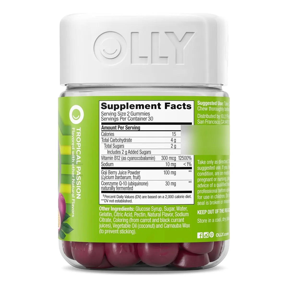 Gomitas Energéticas Tropicales Sin Cafeína OLLY 60 Unidades Energía Natural