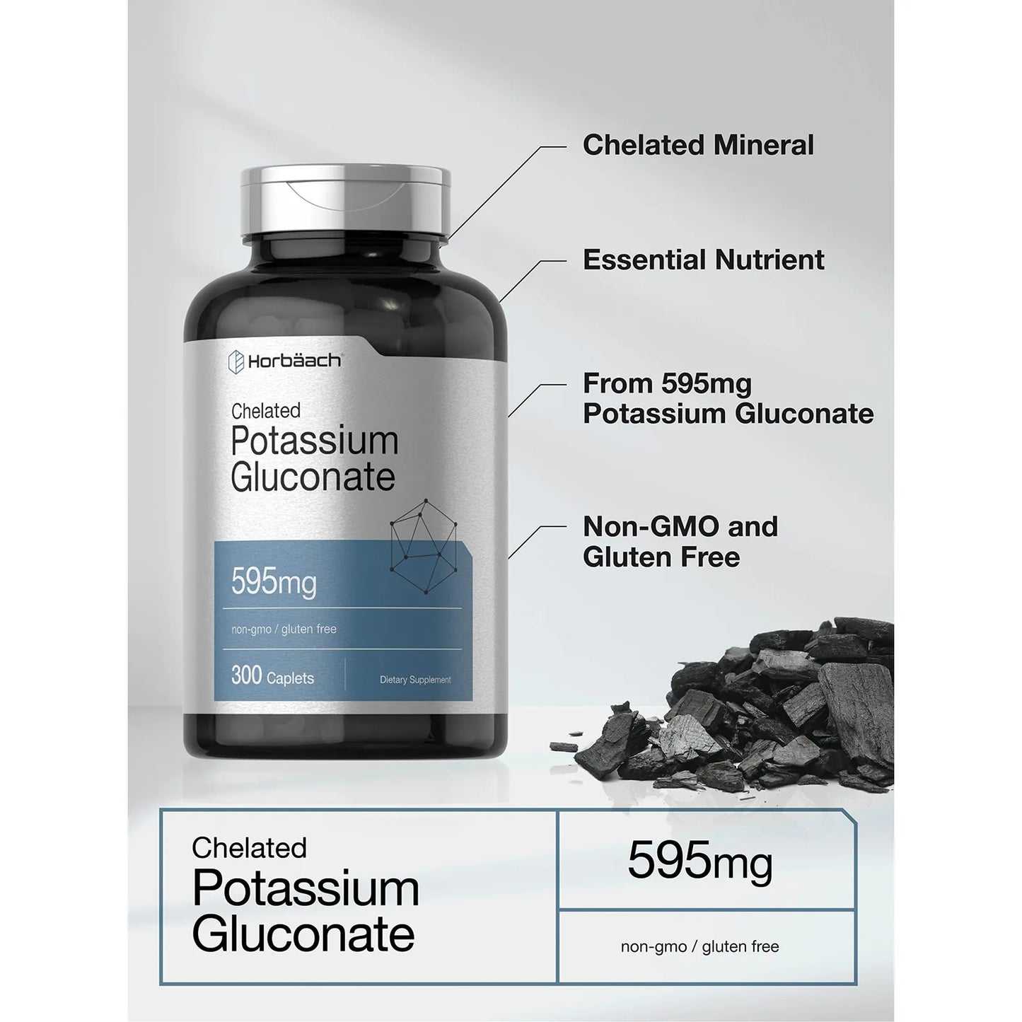 Gluconato De Potasio Quelado 595 Mg 300 Capsulas Suplemento Mineral Premium
