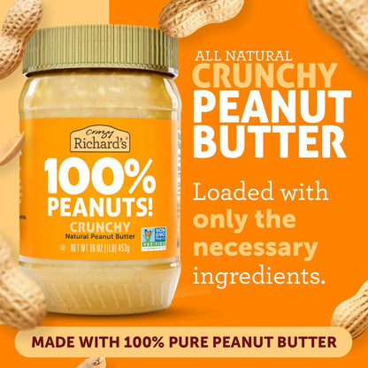 Crema De Maní Crujiente 100 Natural Sin Azúcar Crazy Richards 453g