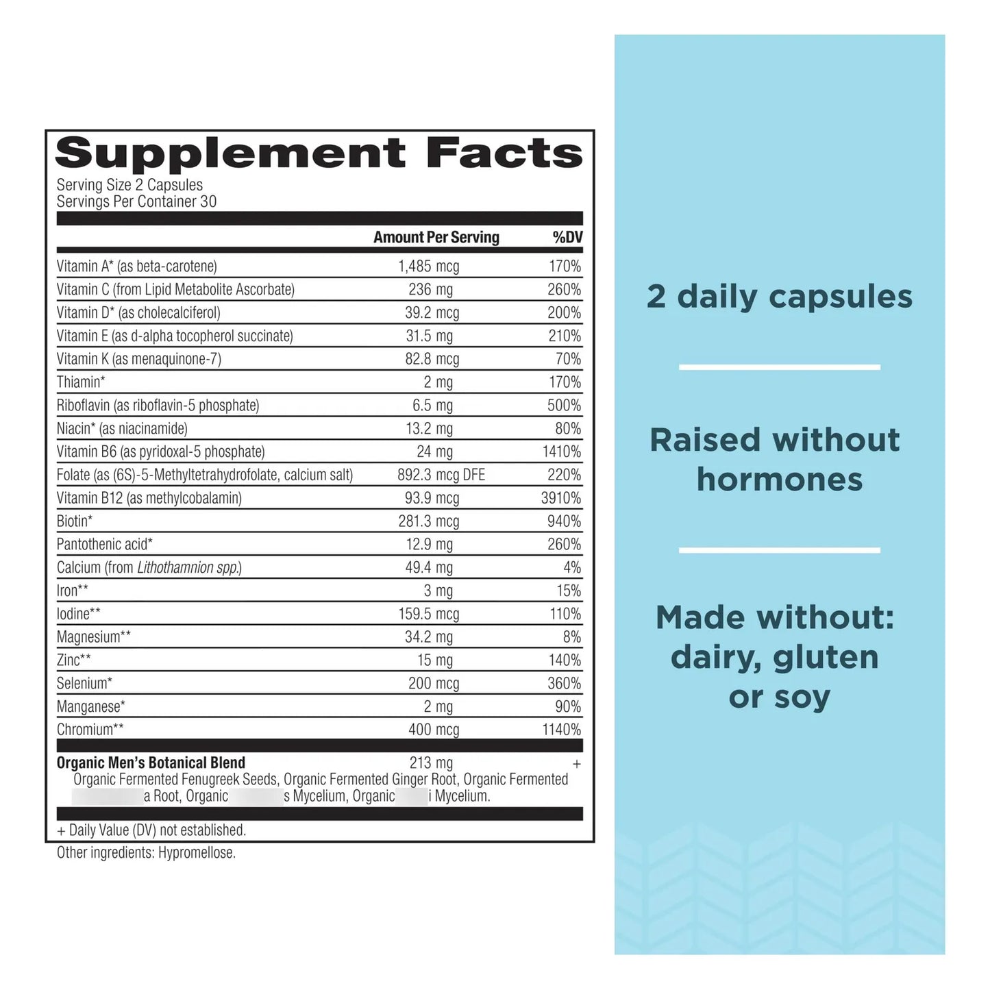 Multivitamínico Fermentado Para Hombres Con Vitaminas A C D Zinc Magnesio 60 Cápsulas