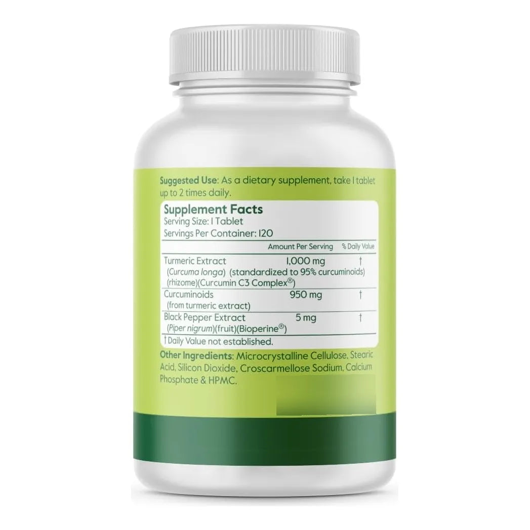 Tabletas De Curcumina 1000 Mg Con Bioperina 120 Unidades Potente Antioxidante Y Antiinflamatorio