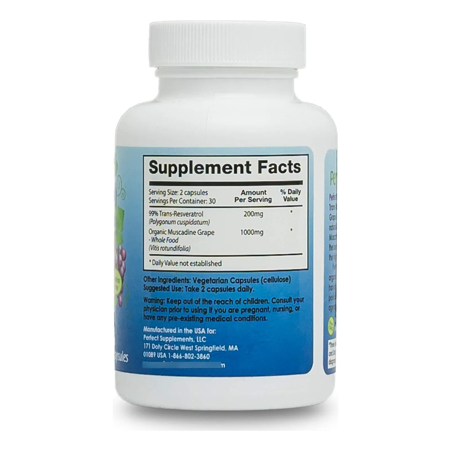 Resveratrol Perfect ResGrape 60 Cápsulas Trans Resveratrol Puro Y Uva Muscadina Orgánica
