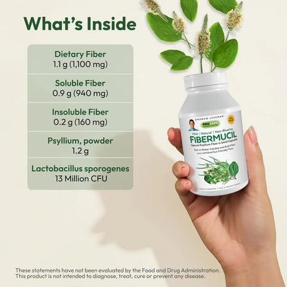 Fibermucil 180 Cápsulas Psyllium Puro Fibra Digestiva Probioticos