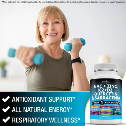Suplemento NAC Con Vitamina D3 K2 Zinc Quercetina Triphala 120 Cápsulas