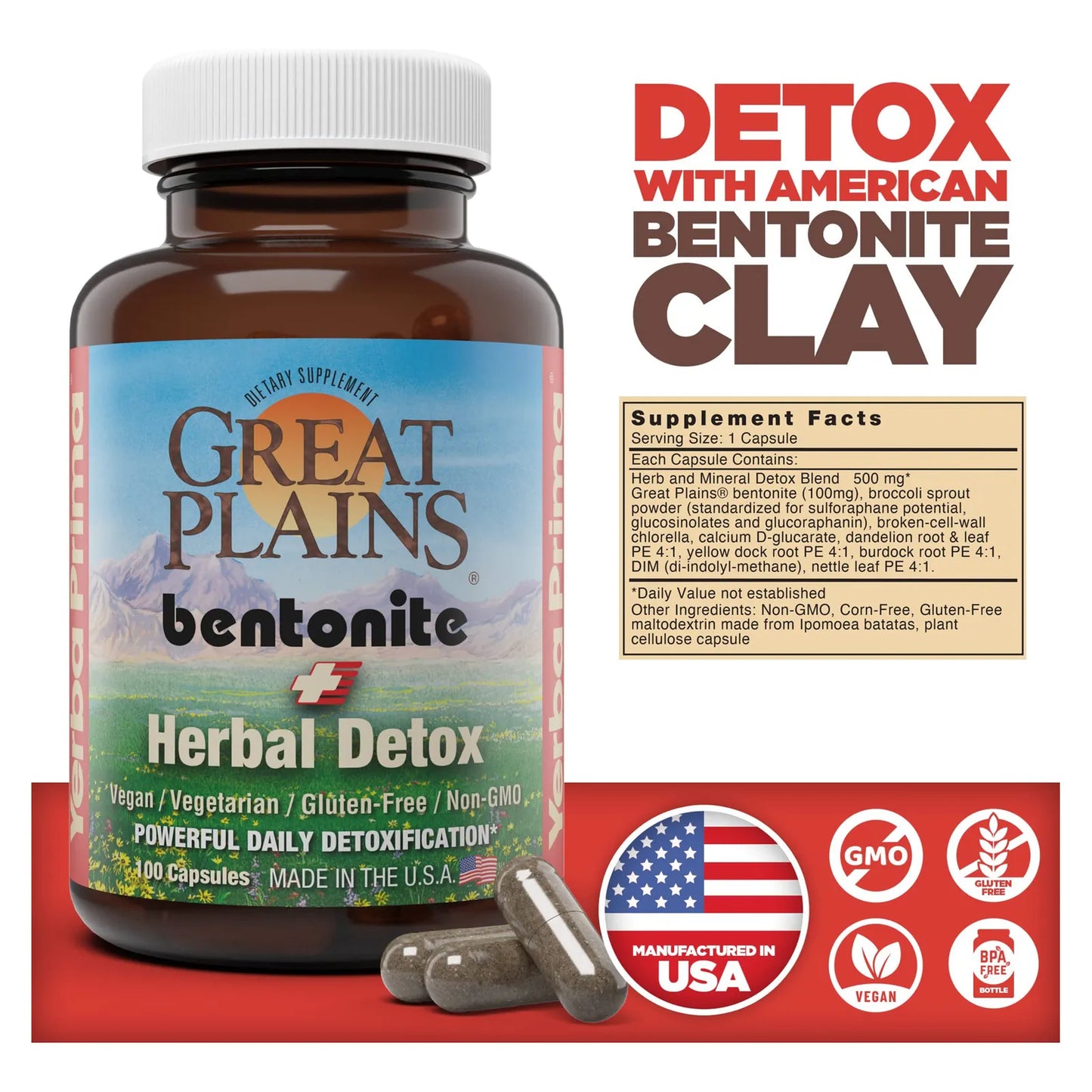 Arcilla De Bentonita Plus Hierbas Detox 100 Cápsulas Limpieza Profunda Hígado Y Colon