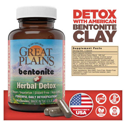 Arcilla De Bentonita Plus Hierbas Detox 100 Cápsulas Limpieza Profunda Hígado Y Colon