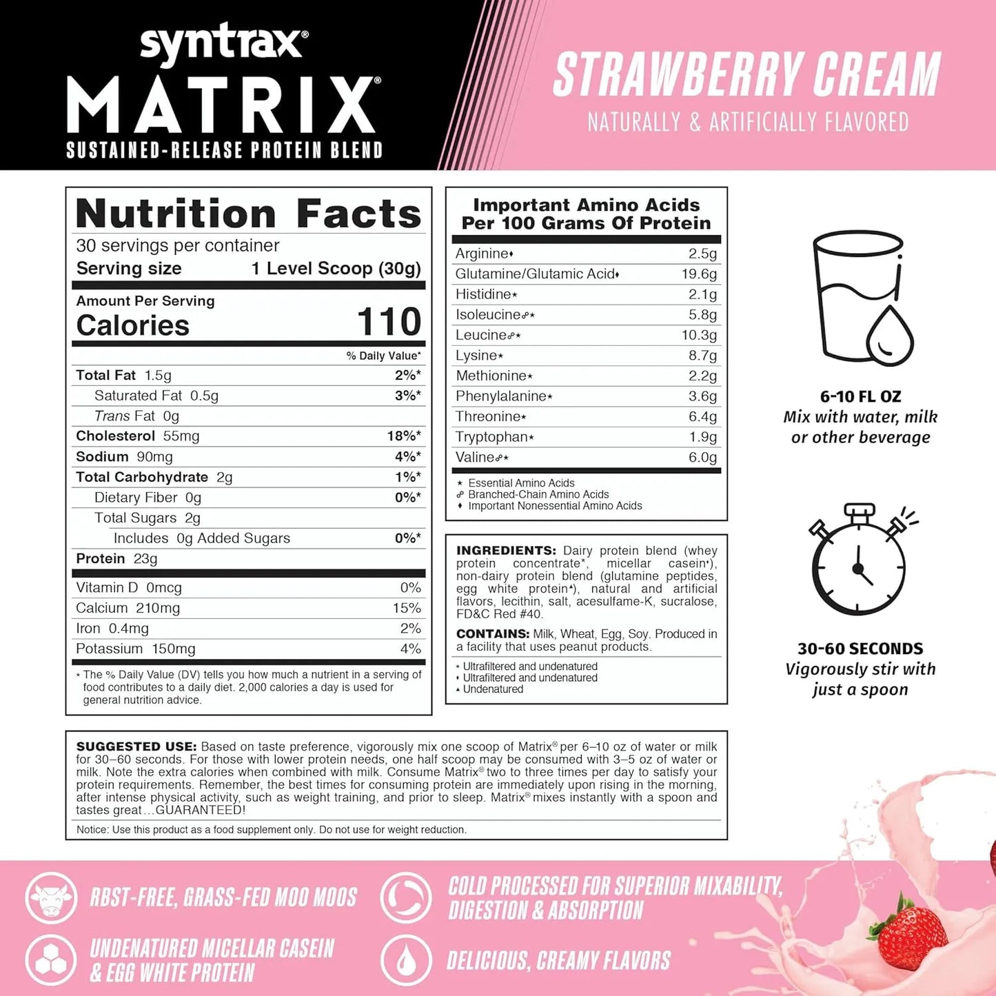 Proteína En Polvo Syntrax Matrix Liberación Sostenida Crema De Fresa 2 Lbs