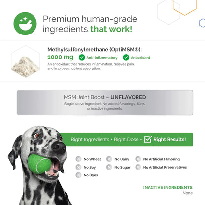 MSM Polvo Refuerzo Articulaciones Perros Movilidad Flexibilidad Antiinflamatorio Natural
