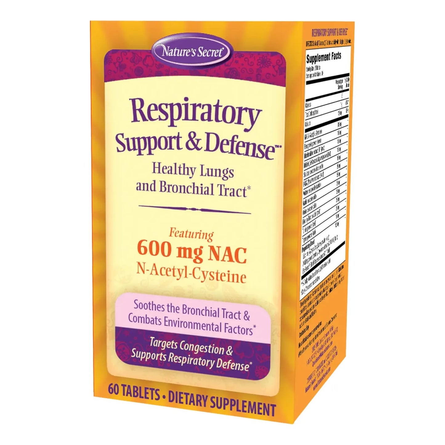 Natures Secret Apoyo Respiratorio Y Defensa 60 Tabletas Con NAC Para Pulmones Saludables