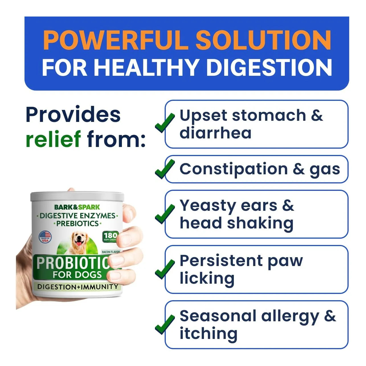Probióticos Para Perros Con Enzimas Digestivas Bark&Spark Salud Intestinal 180 Masticables