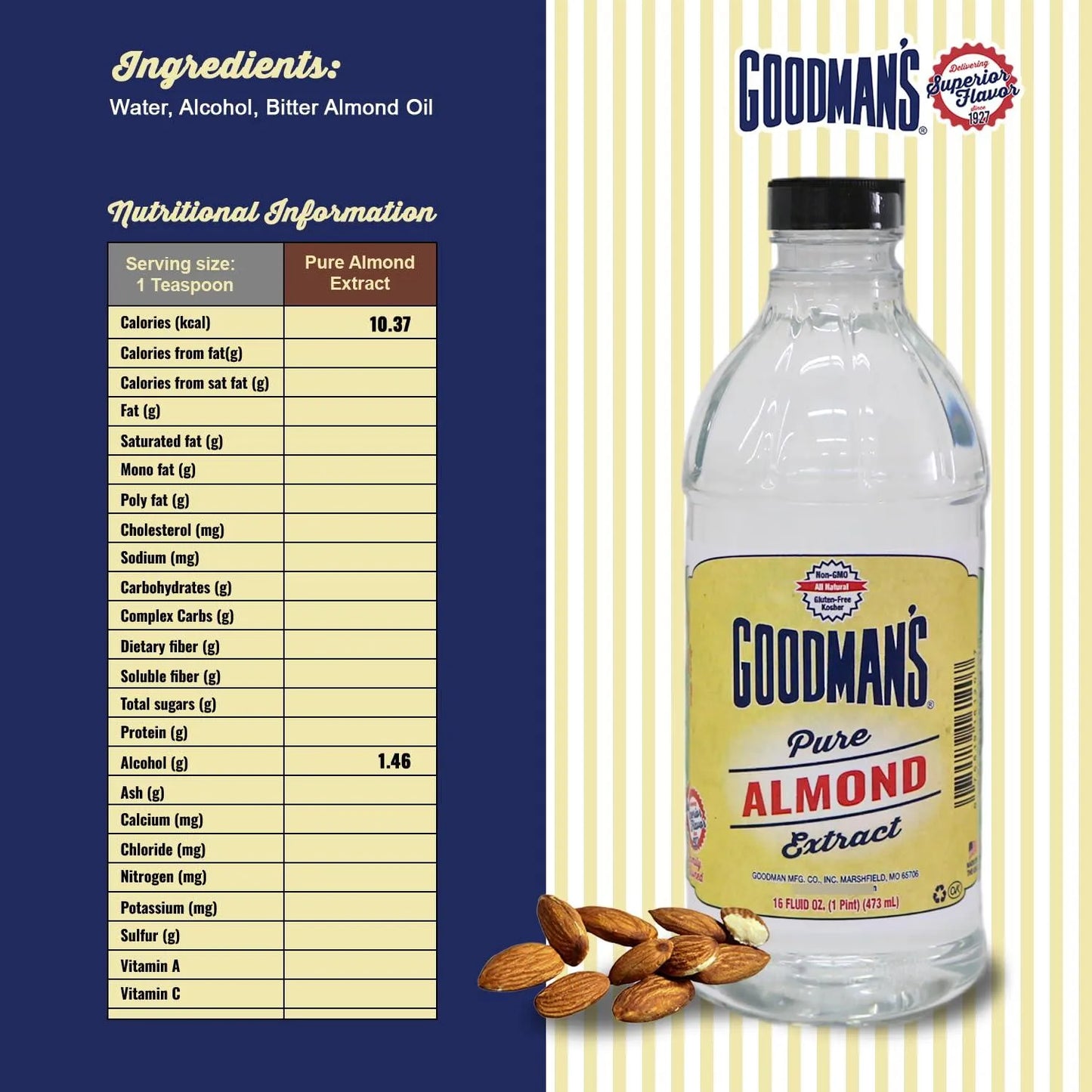 Extracto De Almendra Puro Kosher Bajo En Carbohidratos Y Calorías Goodmans