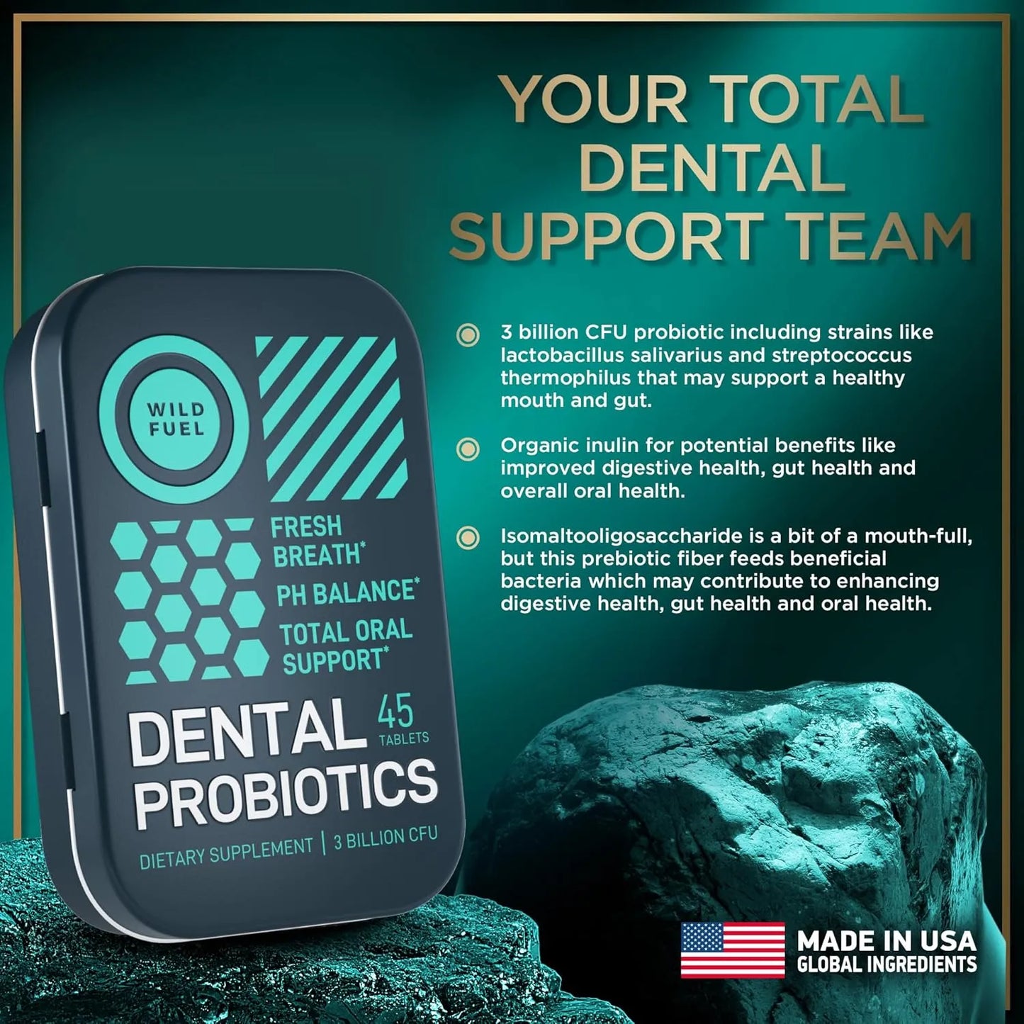 Probióticos Orales WILD FUEL Para Dientes Y Encías 90 Tabletas Masticables