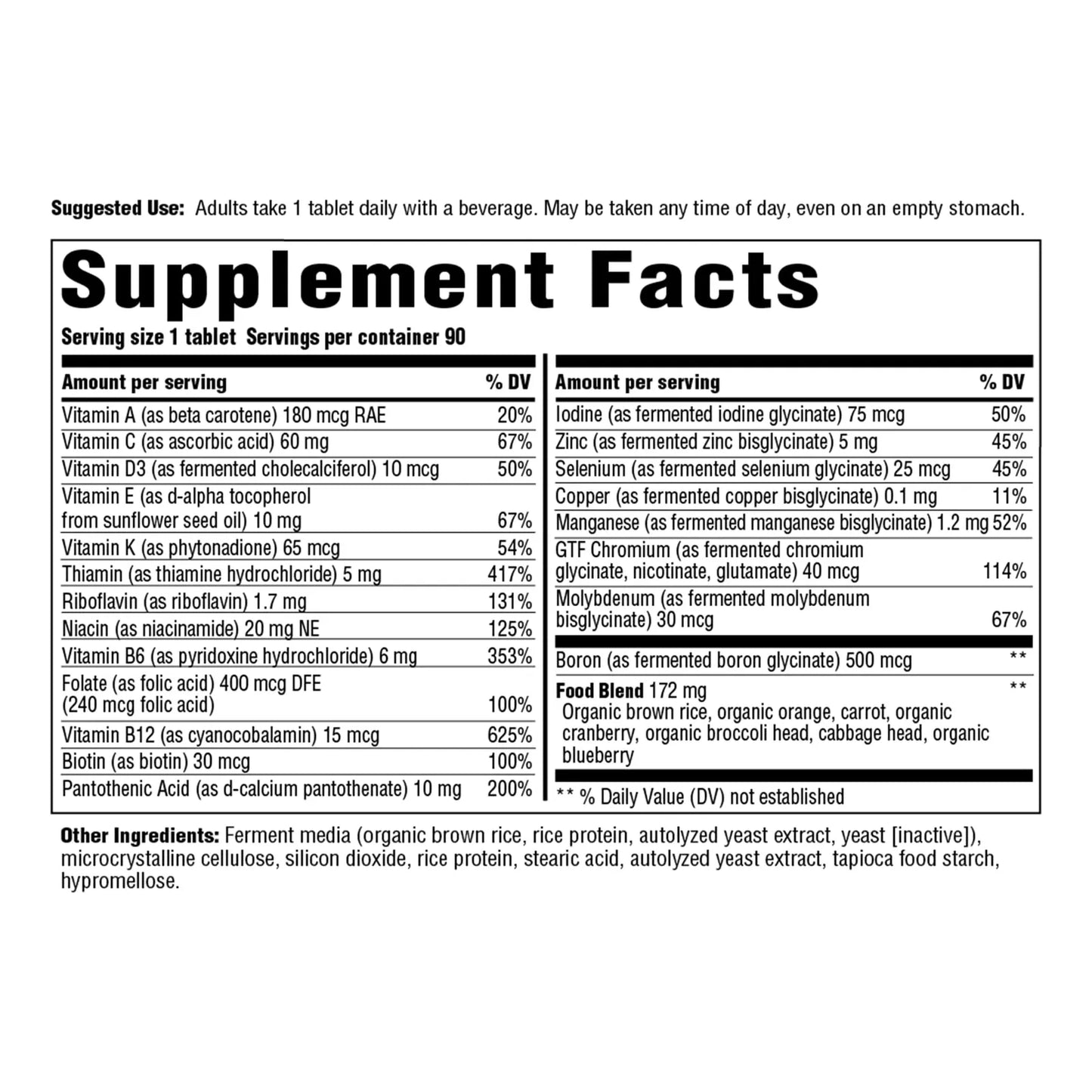 Multivitaminico Diario Sin Hierro 90 Tabletas Vegetariano Sin Omg