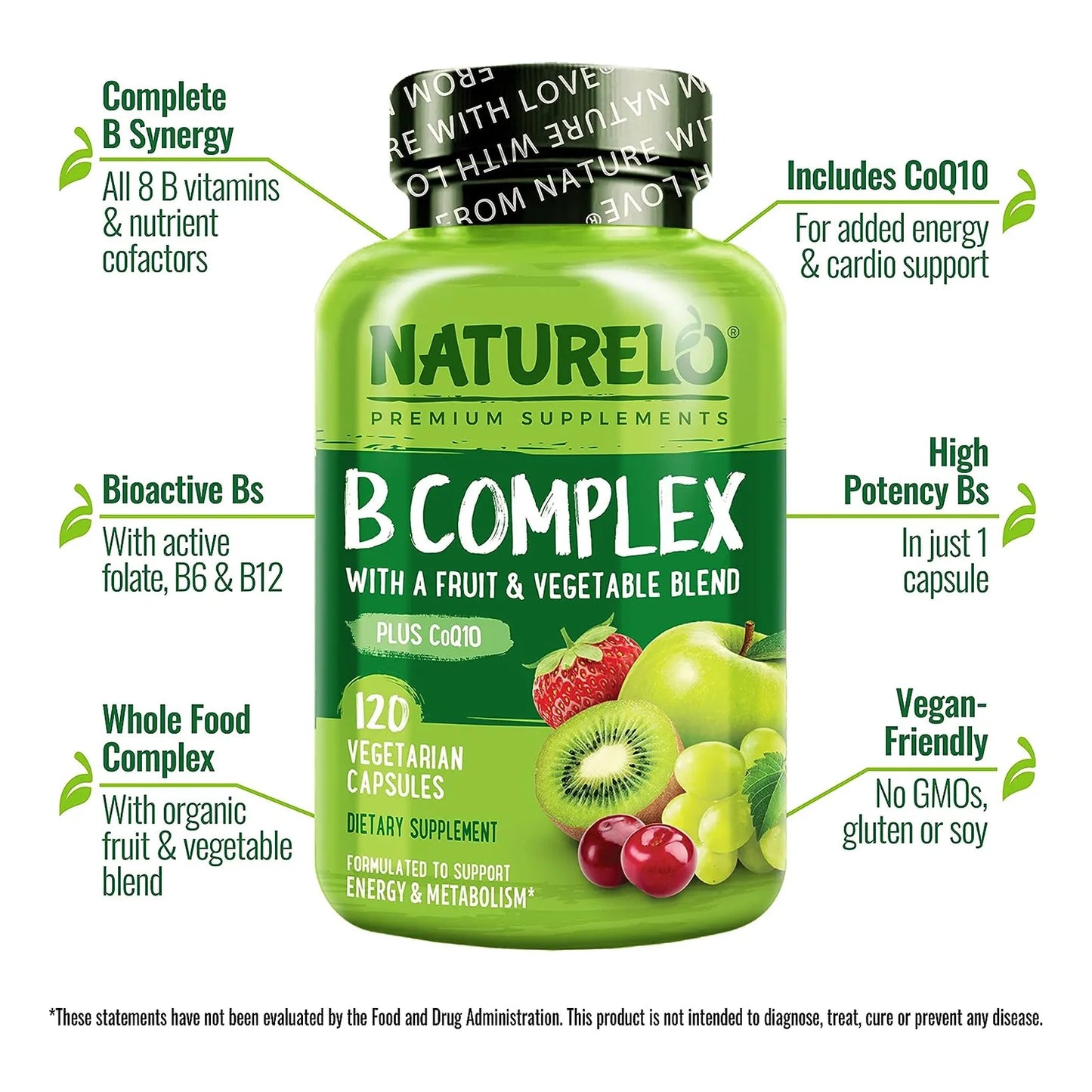Complejo B Premium 120 Capsulas Con Vitaminas Activas Y Blend Organico