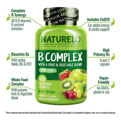 Complejo B Premium 120 Capsulas Con Vitaminas Activas Y Blend Organico