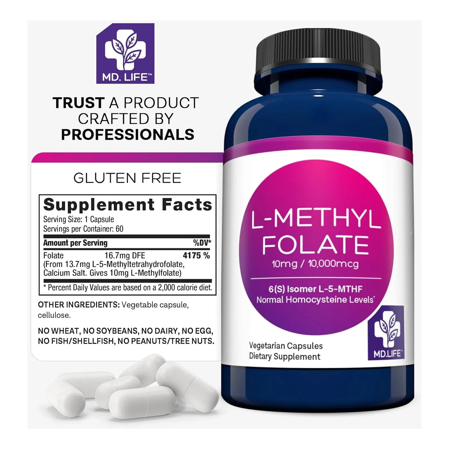 L-Metilfolato 10 Mg 60 Cápsulas Suplemento Activo Vegano Sin Gluten