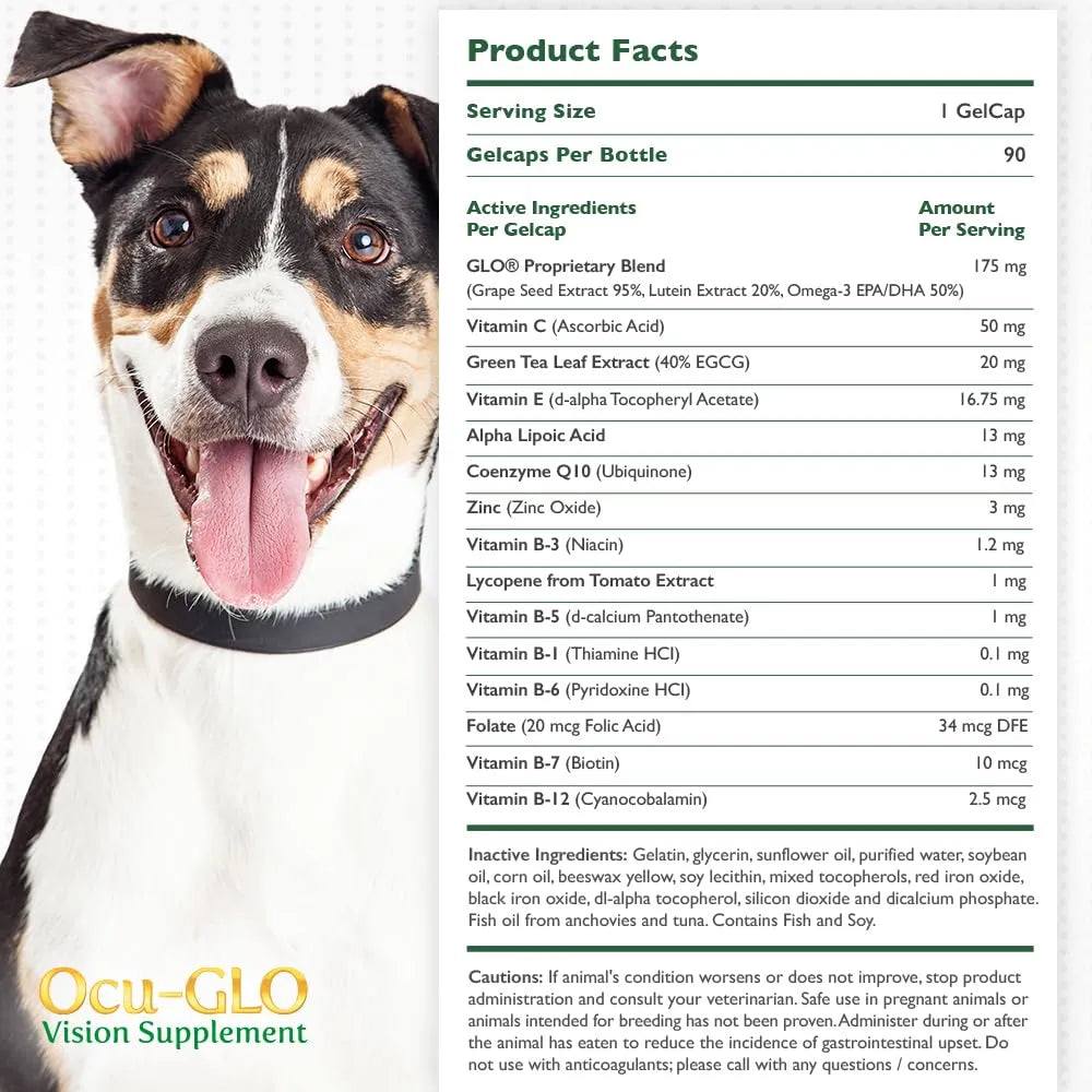 Ocu GLO Cápsulas Líquidas Suplemento Visión Canina Para Perros Pequeños 90 Gelcaps