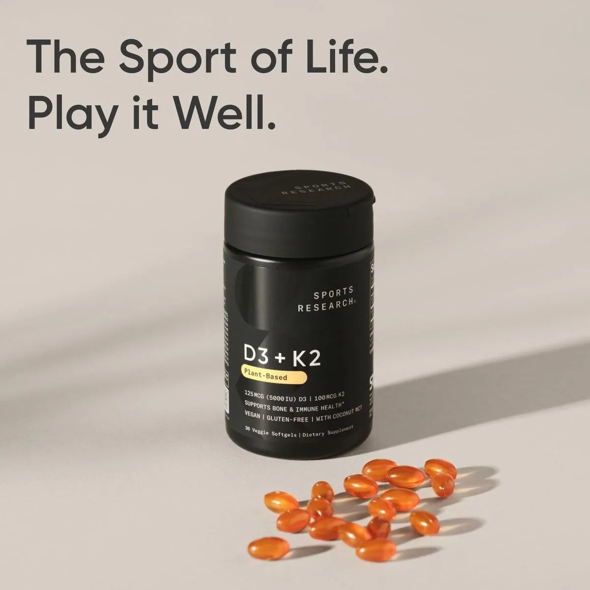 Vitamina D3 + K2 5000 Ui Sports Research Huesos Corazón Vegano - Imagen 2